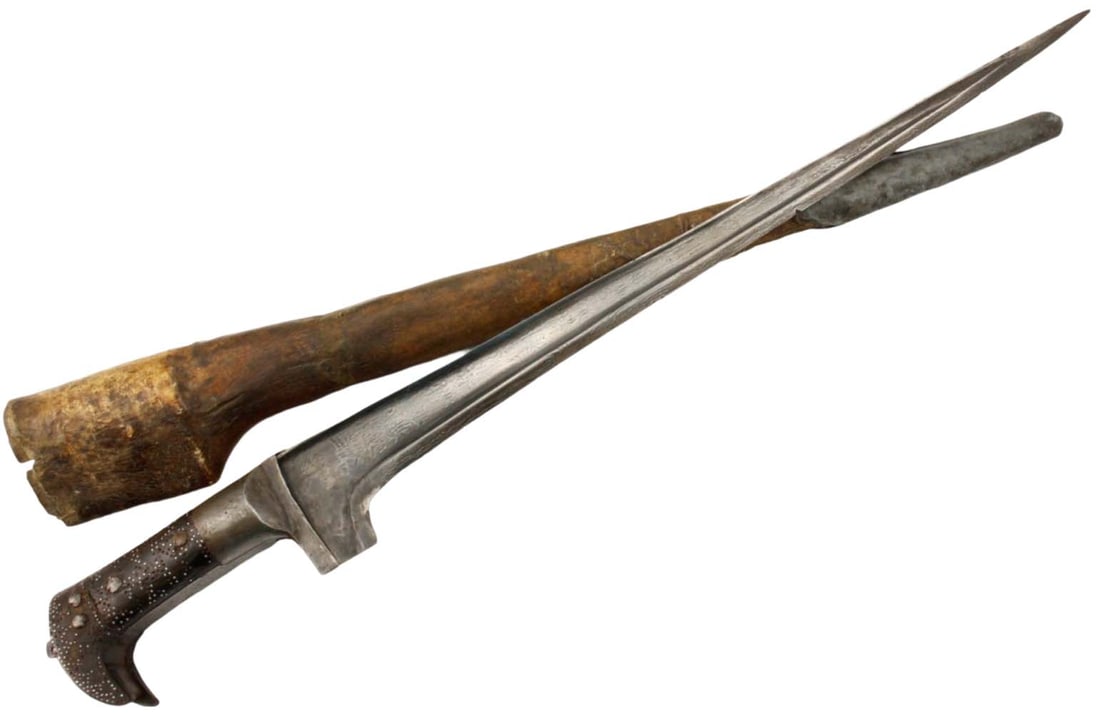 Unusually Long 19th C. Islamic Afghani Afghanistan KARUD or PERSH-KABZ Dagger with Damascus Steel (1 of 19)