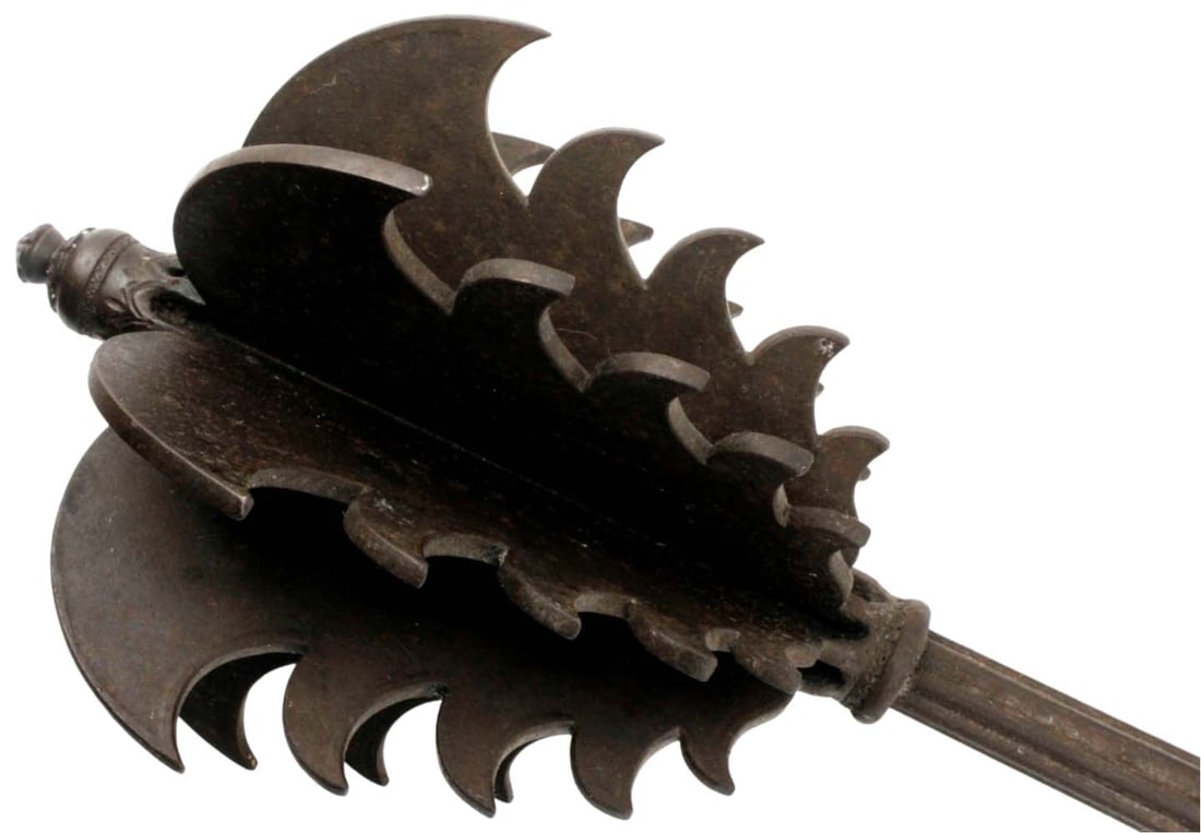 Massive 17th-18th C. Mughal Indian SHISHPAR Battle Mace of Impressive Rare Form, Mounted with a (1 of 20)