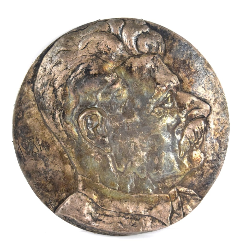 Large Russian Soviet Silver Wall Plaque of Stalin Profile, Signed ''I. SHADR 1931''. (1 of 6)