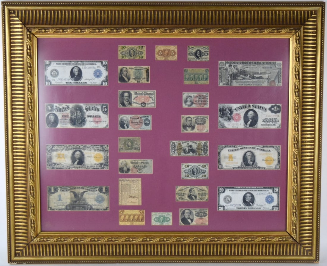 Very Rare Framed Collection 26 Antique US Bank Notes Bills (1 of 20)