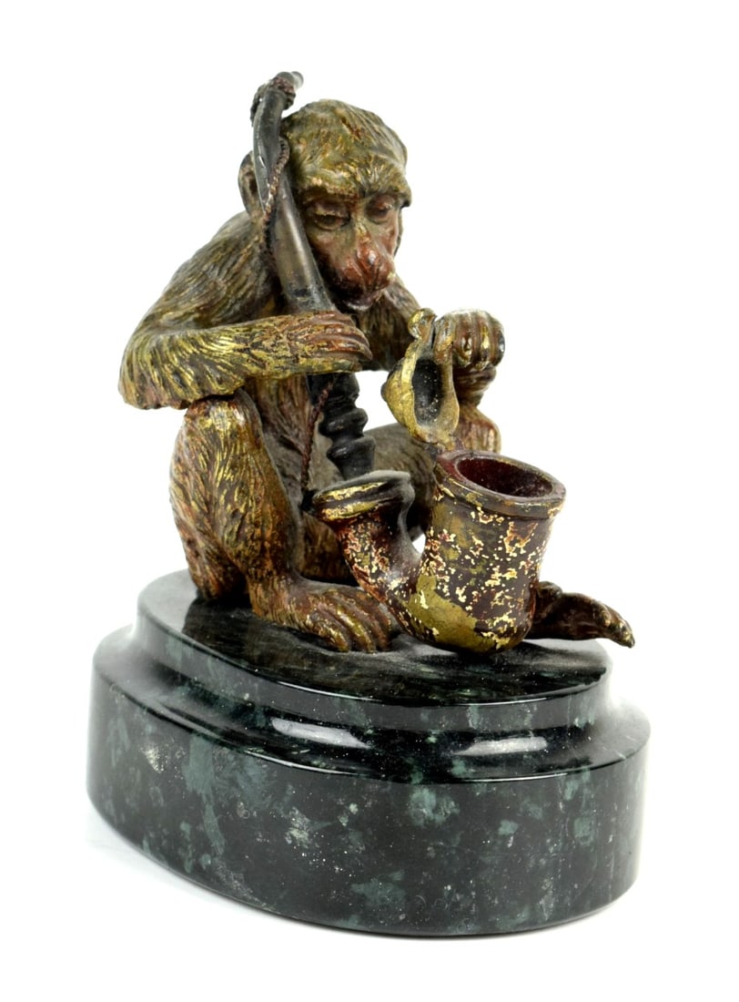 An Austrian Bronze Figural Group Monkey With Tobacco Pipe (1 of 9)
