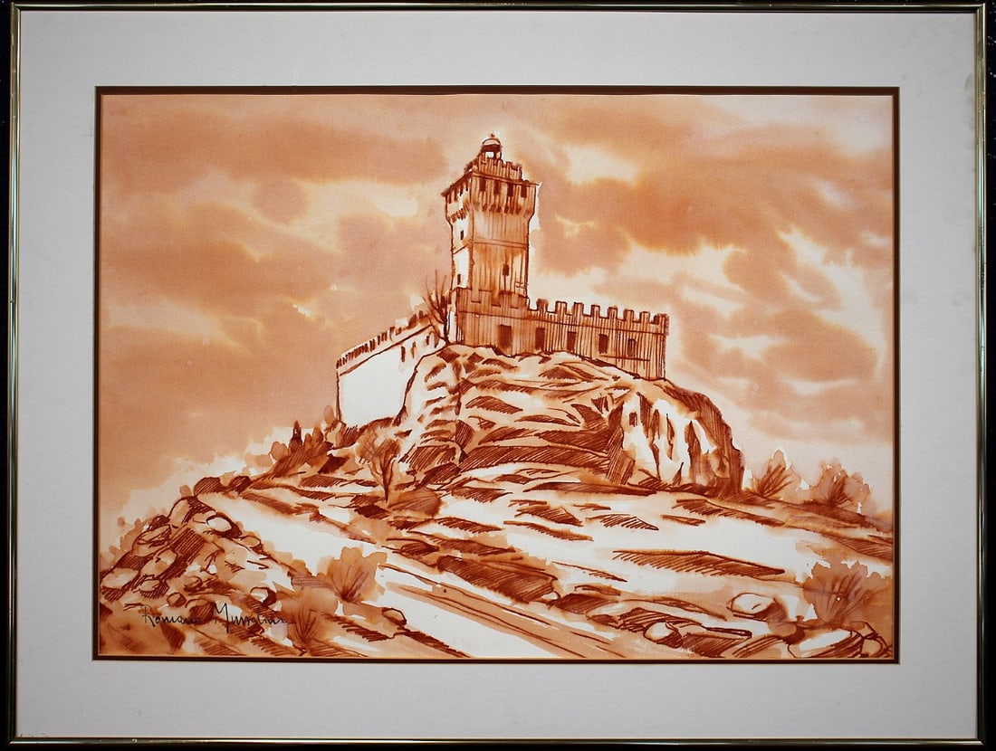 Original Watercolor Painting of a Castle by Romano Mussolini the Son of Italian Dictator Benito (1 of 10)