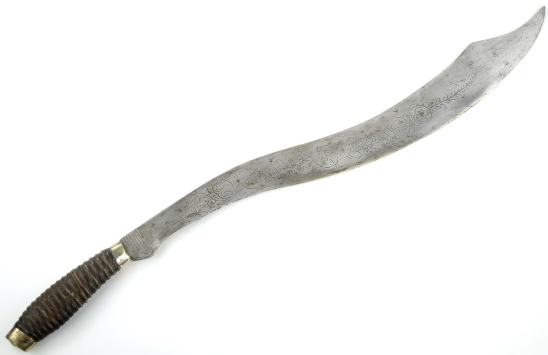 Unusual 18th-19th C. Heavy Sword, Possibly Used by Philippine Naval Pirates, Carved Horn Grip, (1 of 18)