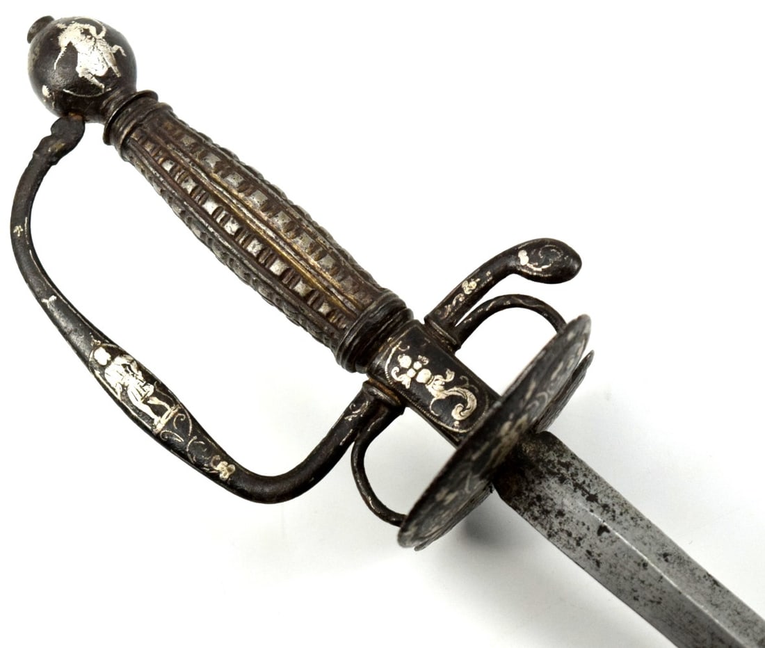Rare Late 17th C. Transitional English or French EPPIE Rapier Sword with Silver Inlaid Chiseled Iron (1 of 20)