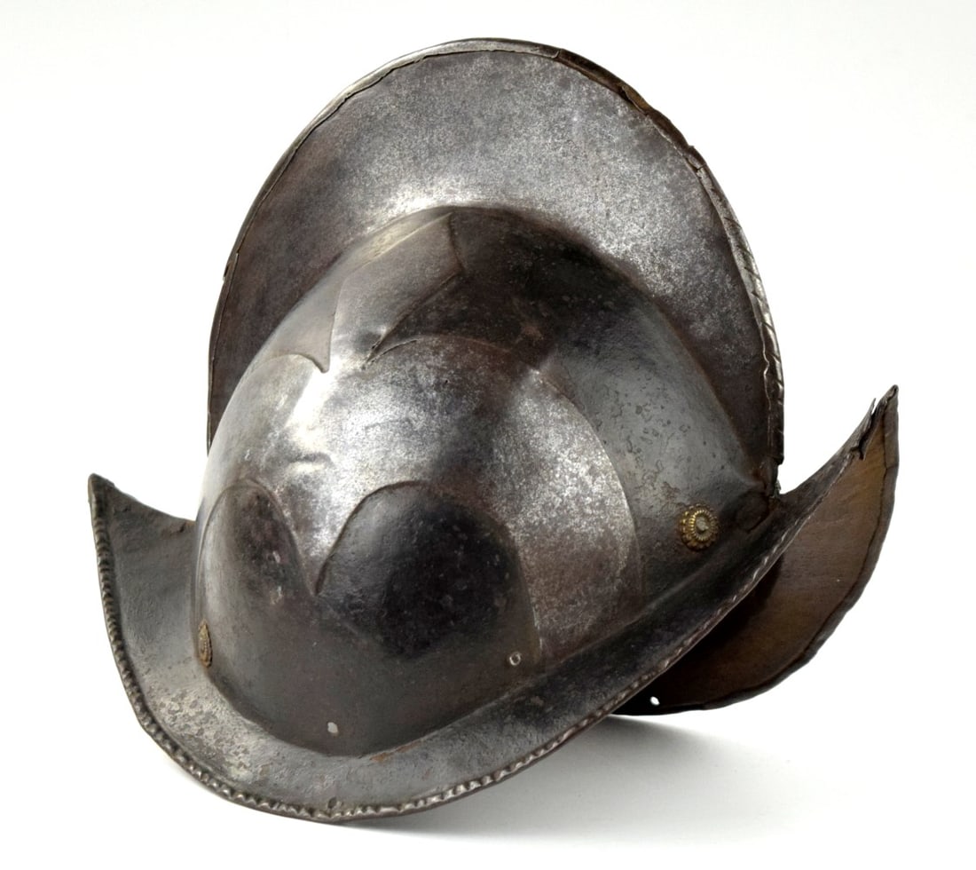 Rare 17th-early 18th C. Spanish or German Black & White MORION Conquistador's Helmet. (1 of 16)