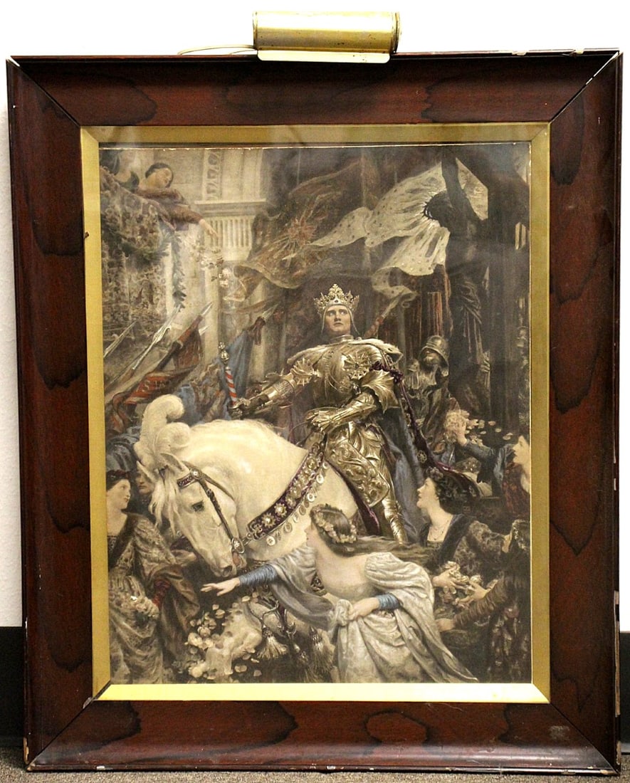 Large Antique Museum Light Mounted Framed Lithograph of a Famous ''Two Crowns (1 of 19)