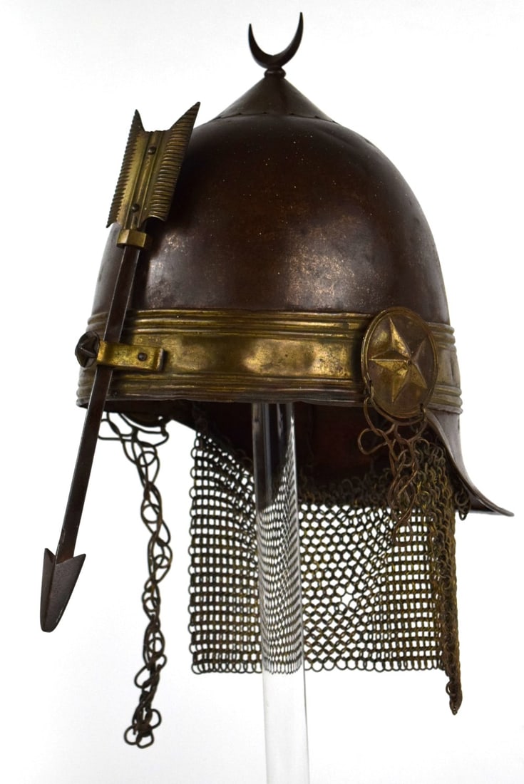 Rare 19th C. Islamic Egyptian Emperor's Bodyguard Armor Helmet with Cresentamon Top and Original (1 of 20)