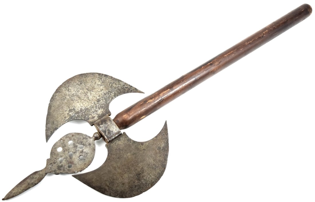 Large 18th-19th C. Islamic Mughal Indian Fighting Axe with Iron Double Head and Thrusting Dagger (1 of 14)