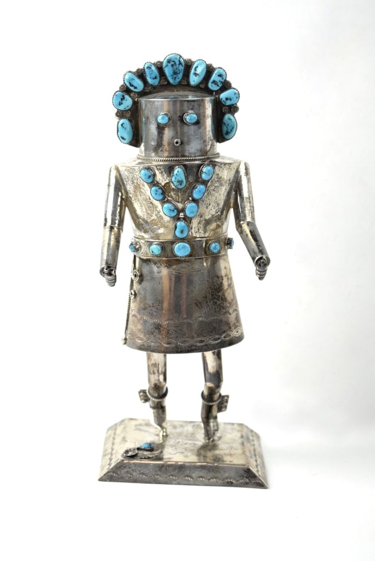Native Indian, Cecil Sanders Navajo Sterling Silver Turquoise Kachina Figure (1 of 13)