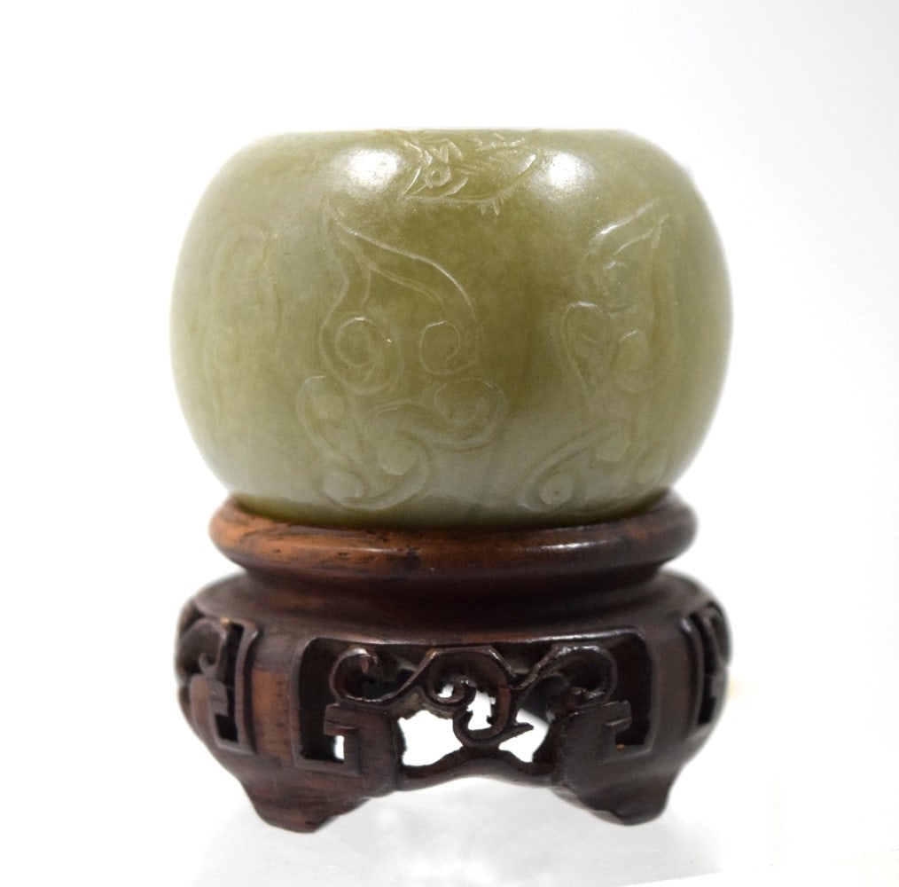 Antique Chinese Carved Natural Green Jade Cup (1 of 5)