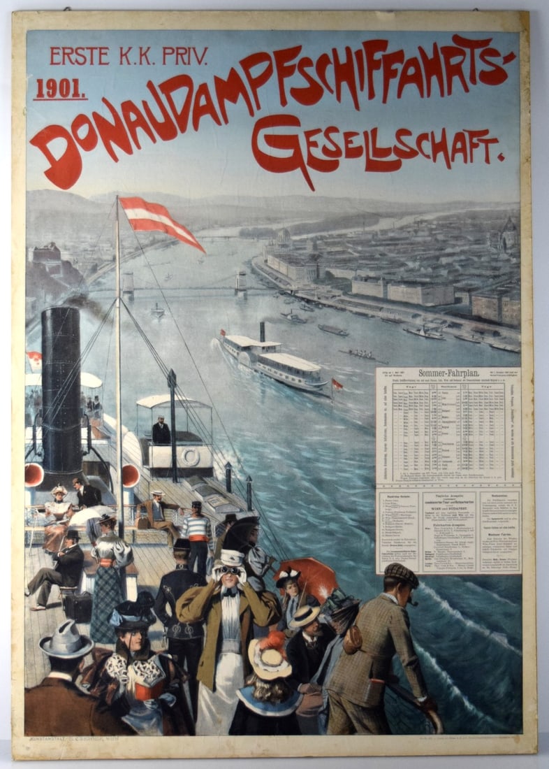Rare 1901 Antique Donau-Dampfschiffahrts-Gesellschaft Austrian Advertising Poster (1 of 10)