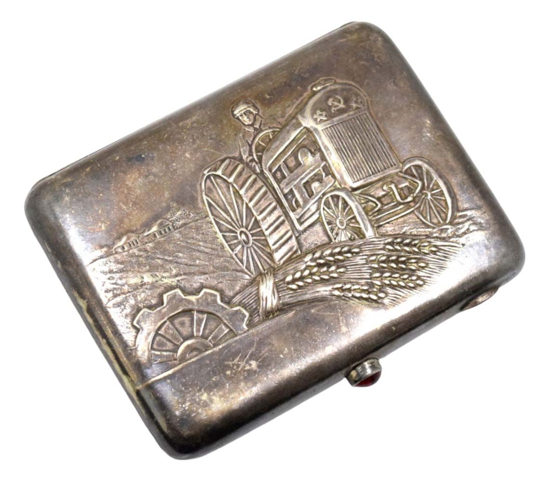 Rare 1940s Russian Soviet Presentation Cigarette case -  National Collectivisation Period (1 of 8)
