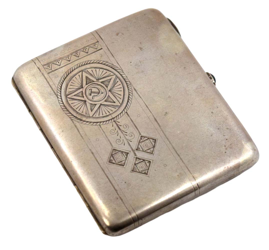 Rare 1930s Russian Soviet Silver Cigarette case - Soviet Propaganda (1 of 6)