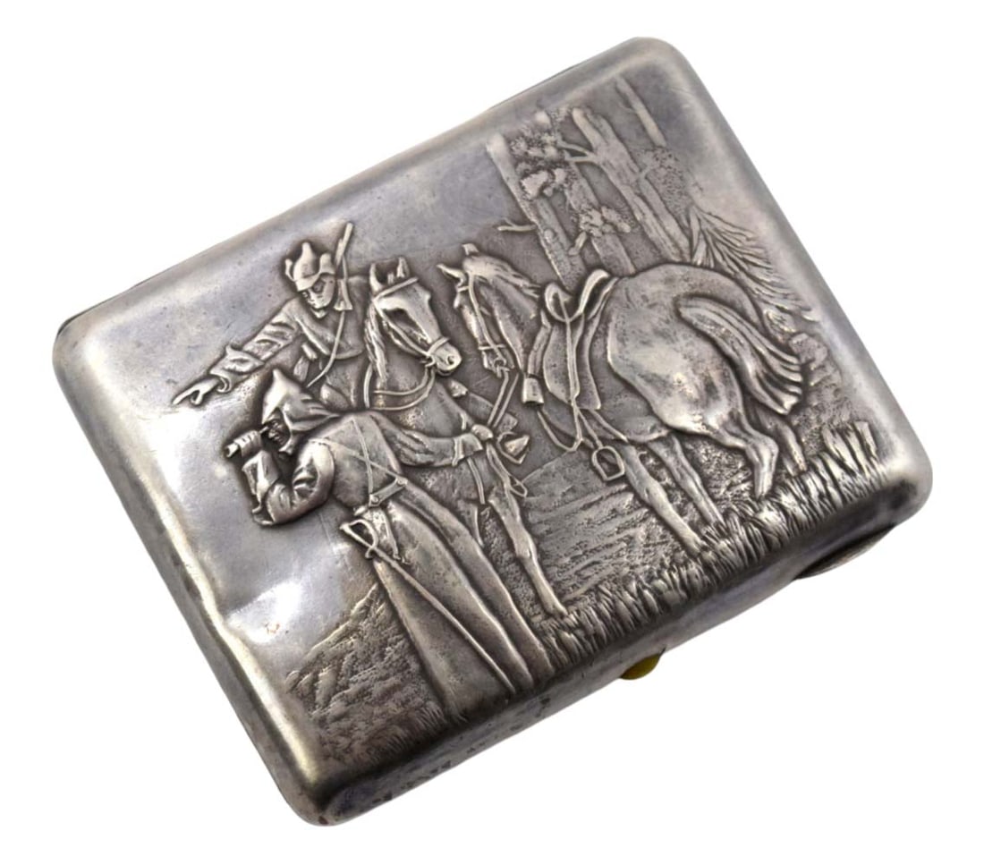 Rare 1920s Russian Soviet Silver Cigarette case - Civil War Red Army Cavalry (1 of 7)