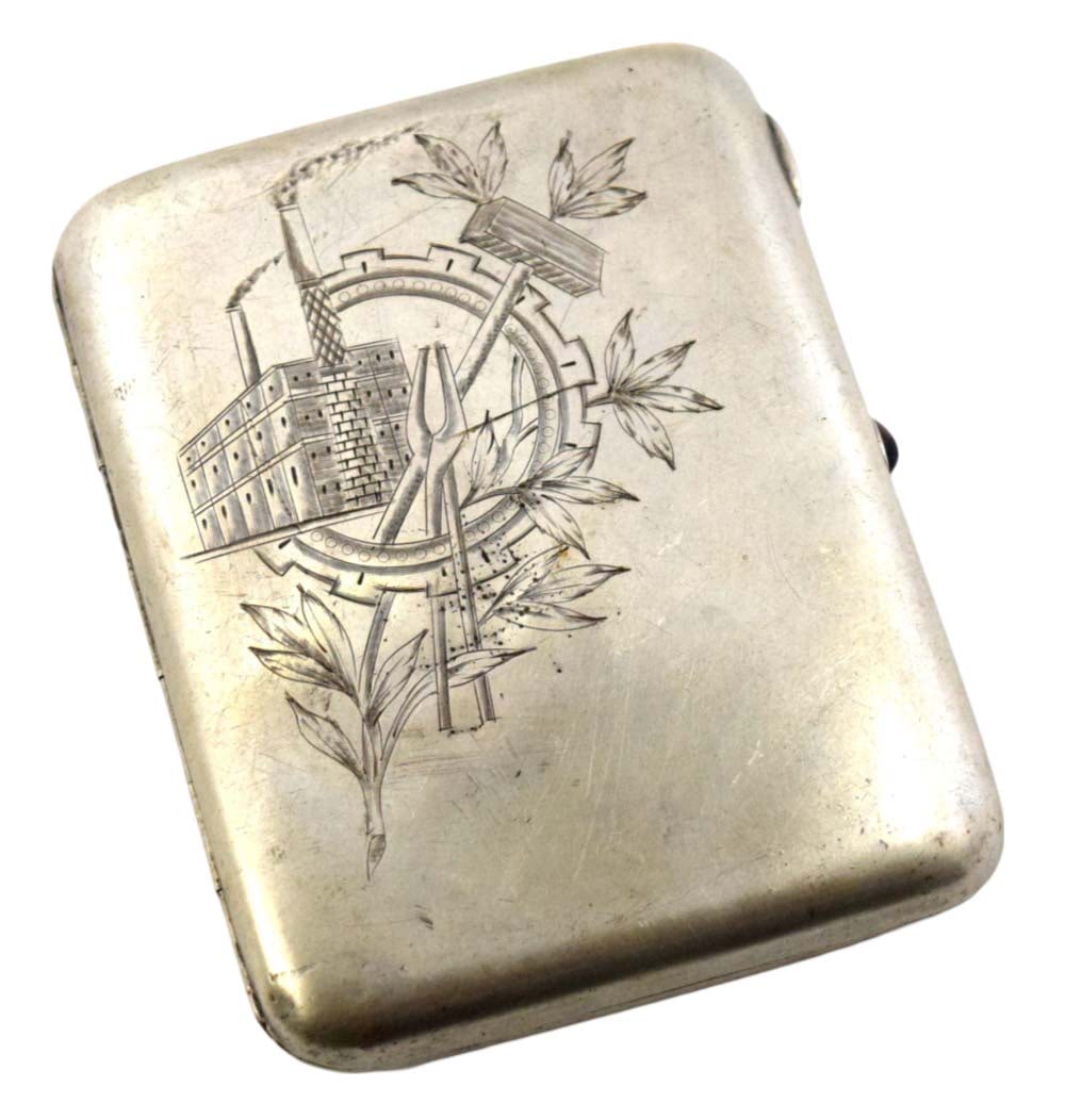 1930s Rare Russian Soviet Presentation Niello Silver Cigarette case - Soviet Early Propaganda (1 of 6)