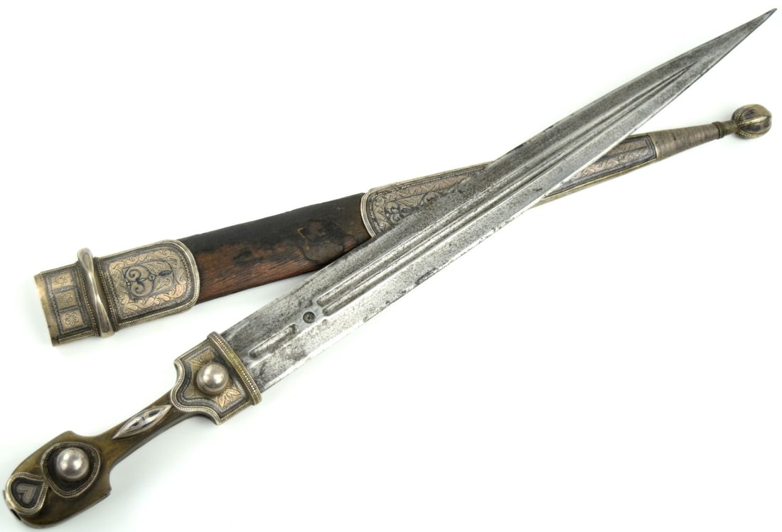 Rare Early Russian Caucasian Warrior's KINJAL Dagger with Rare Maker Mark & Nice Niello Silver (1 of 20)