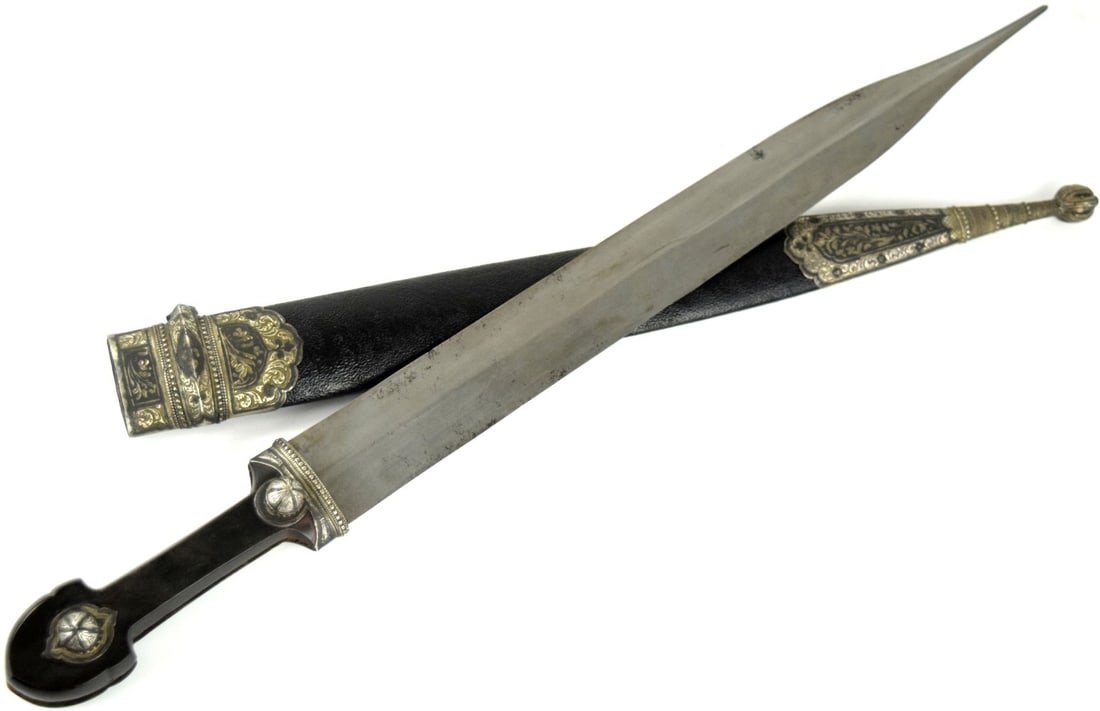 Rare Armor-piercing Russian Caucasian Warriors KINJAL Dagger with Fine Niello Silver Mounts and (1 of 19)