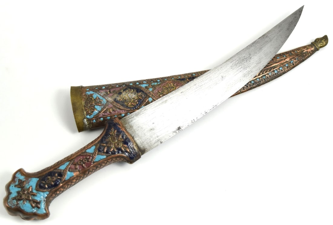 Nice 19th C. Ottoman Turkish JAMBIYA Dagger with Enameled Copper Mounts. (1 of 20)