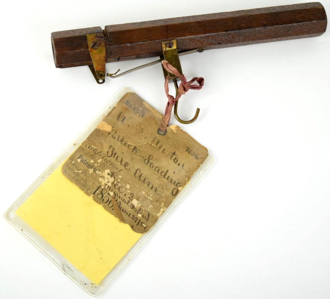 AN INTERESTING 19TH C. DOCUMENTED PATENT MODEL OF A BREACH LOADING FIREARM OR TRAP GUN, DATED 1856: An Interesting 19th C. Documented Patent Model of a Breach loading Firearm or Trap Gun, Dated 1856. From the Mr. and Mrs. O. Rundle Gilbert Collection of Original United States Patent Models 1790-1890