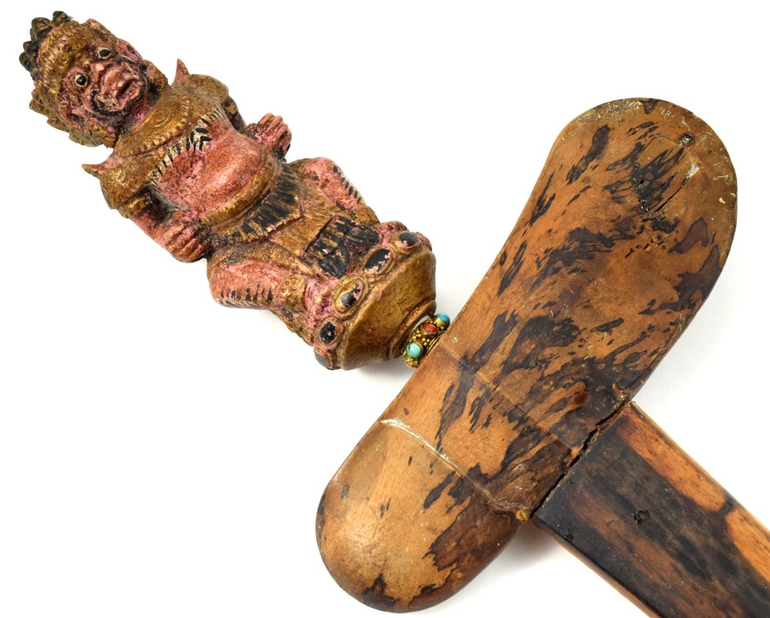 Large Antique Indonesian KERIS Dagger with Nice Two-tone Wood Carved Grip & Scabbard (1 of 20)