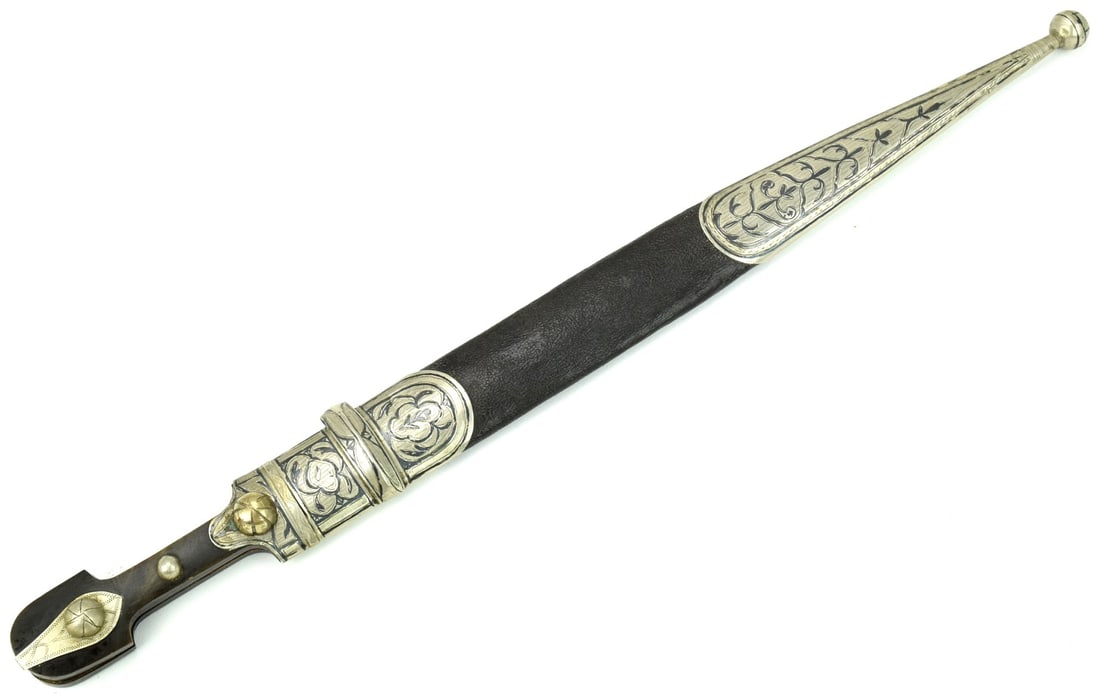 Scarce 19th-early 20th C. Russian Caucasian KKV (Cuban Cossack Host) KINJAL Dagger in Niello Silver (1 of 13)