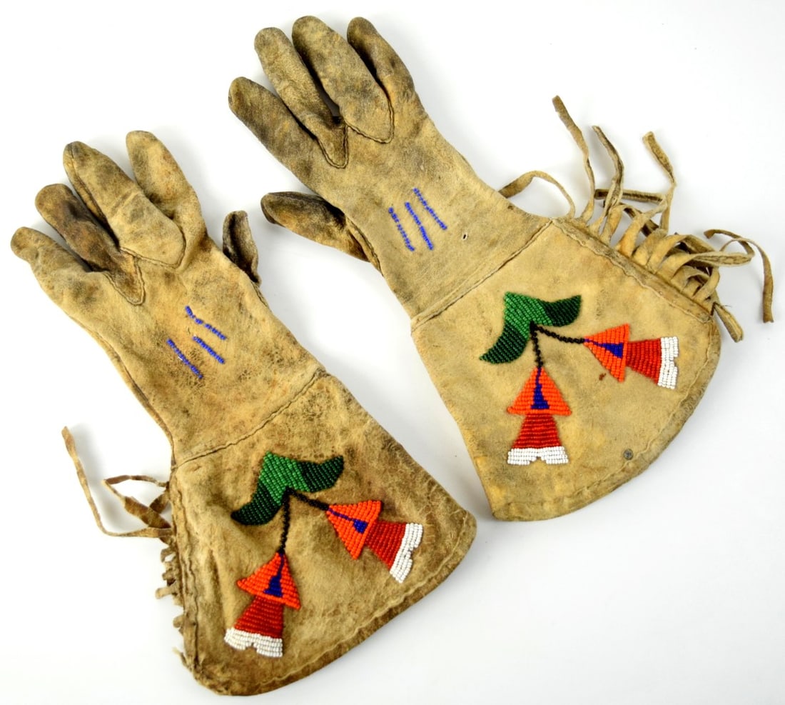 Pair of Northern Plains Indian Beaded Gauntlet Gloves