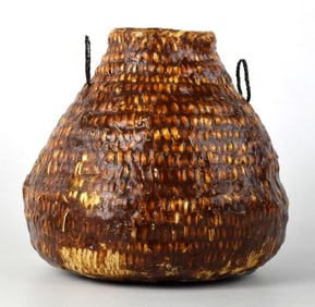 Vintage Apache Tus Pitch Pine Water Jug with Horsehair