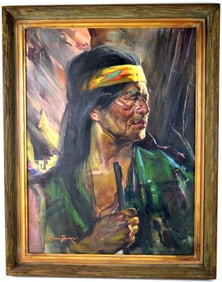 American Cyrus Afsary Indian Man With Rifle Painting