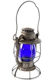 Vintage New York Central Railroad Lantern With Blue Globe