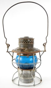 Antique Chicago, Burlington and Quincy Railroad Light Blue Globe Lantern