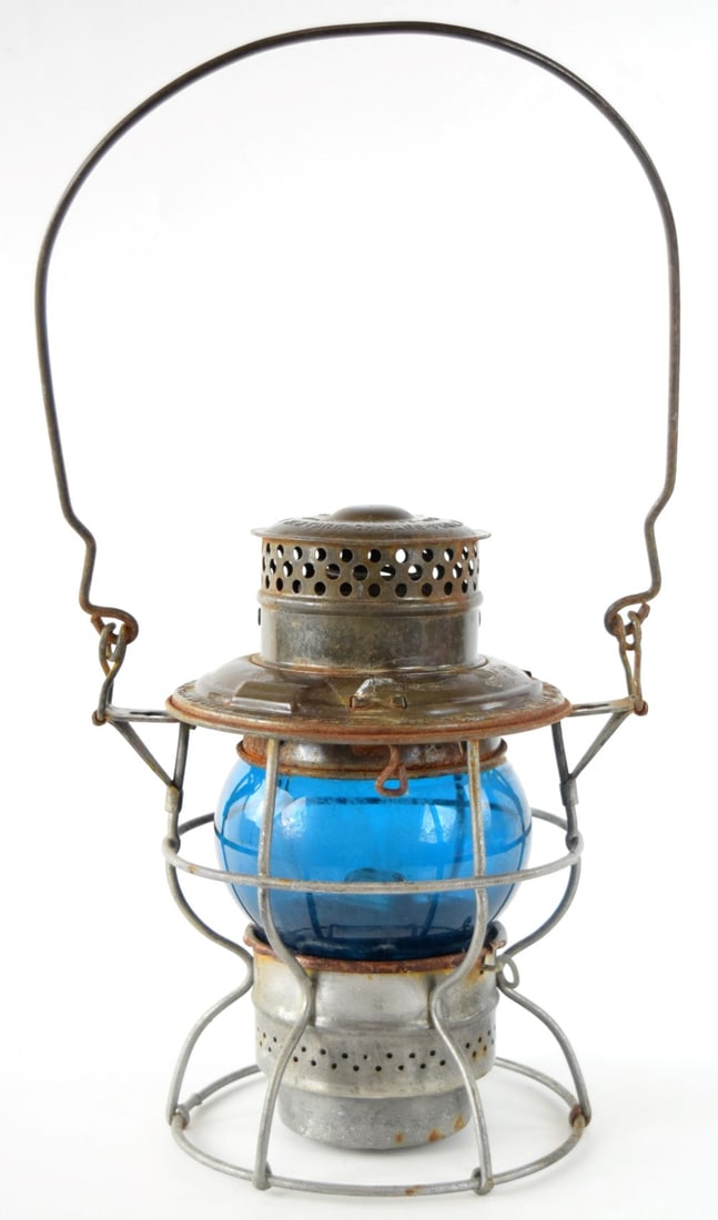 Antique Chicago, Burlington and Quincy Railroad Light Blue Globe Lantern (1 of 11)