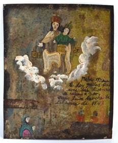 WWII Period Mexican Hand Painted Retablo Ex-Voto On Tin