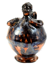 Antique Unique Mexican Folk Art Pulgue Pottery Jug