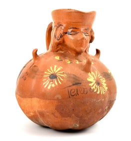 Antique Unique Mexican Folk Art Pulgue Pottery Jug