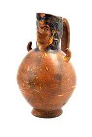 Antique unique Mexican folk art Pulgue pottery jug decorated with woman head