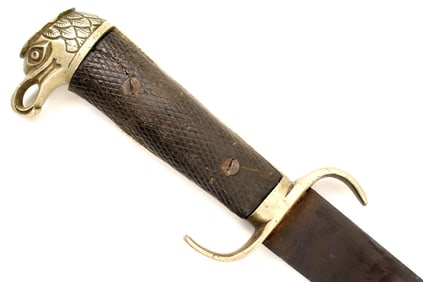 NICE 19TH C. MEXICAN MILITARY MACHETE SWORD WITH EAGLE HEAD POMMEL ~ BLADE MAKER MARKED.