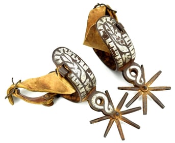 Antique Silver Inlay Iron Western Mexican Spurs