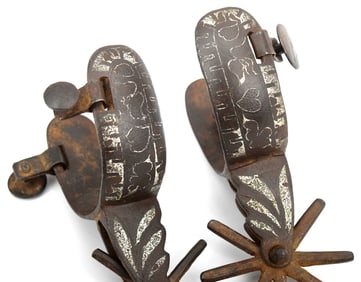 Antique Silver Inlay Iron Western Mexican Spurs