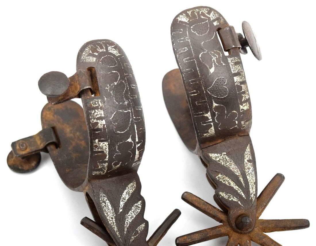 Antique Silver Inlay Iron Western Mexican Spurs (1 of 4)