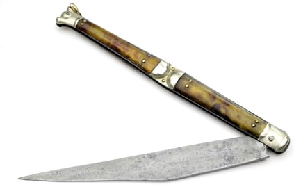 Good 19th C. Spanish or French NAVAJA Folding Knife, Nice Horn Grips.