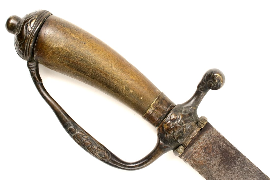 AMERICAN REVOLUTION ERA FRENCH OR ENGLISH CUTTOE HUNTING SWORD WITH NICE BULL HORN GRIP & ENGRAVED (1 of 14)