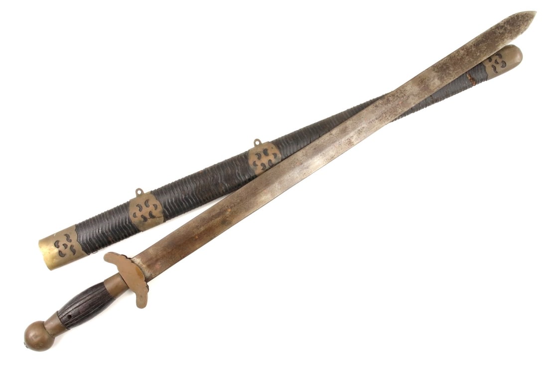 CHINESE BOXER REBELLION ERA FIGHTING JIAN BATTLE SWORD ~ COPPER INLAID BLADE. (1 of 11)