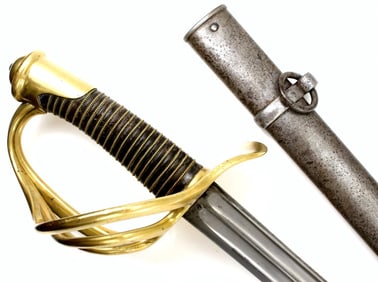 Good French M-1854 Heavy Cavalry Battle Sword ~ Well Marked Blade Hilt & Scabbard