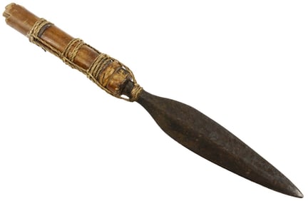 A 19th-20th C. Indian Naga Tribes Hunter Spear Converted to a Dagger.