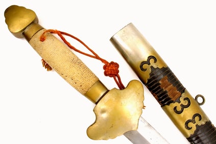 Very Good 19th C. to Boxer Rebellion era Chinese Warrior's Long JIAN Battle Sword in Leather & Brass