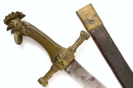 Rare French Napoleonic era Sapper's or Pioneer's Rooster Pommel Sword with Rare Original Leather