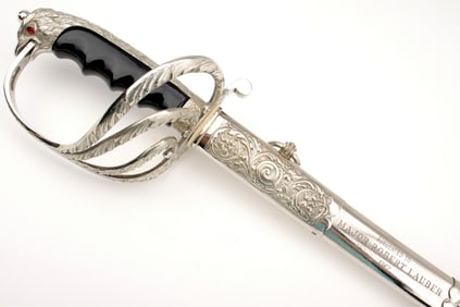 Ornate American 1902 Model Cavalry Officer's Presentation Sword to Major Robert Lauber 1962.