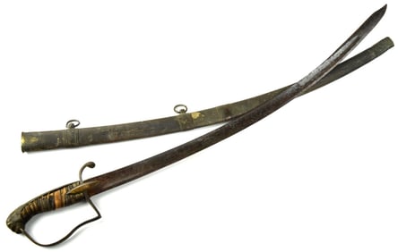 French Napoleonic Wars era German Officer's Lion head Sword, Long Clip-point Blade.