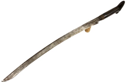 Antique 18th-19th C. Ottoman Turkish YATAGAN Sword with Lengthy Islamic Inscriptions, Partially Gold