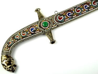 Attractive Russian Caucasian Presentation SHAMSHIR Sword with Stone, Bone & Enamel Decorations.